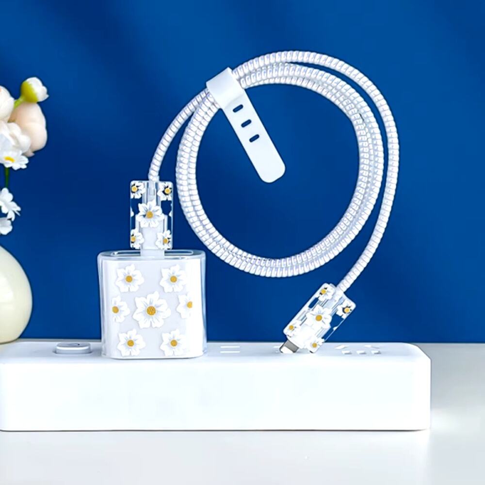 White Flower iPhone Charger Cable Protectors P81